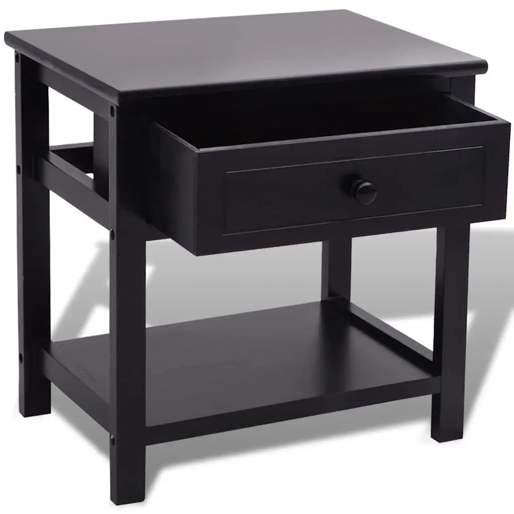 Bedside Cabinets 2pcs Black Wood Nightstand Storage Drawer Bedroom End Table