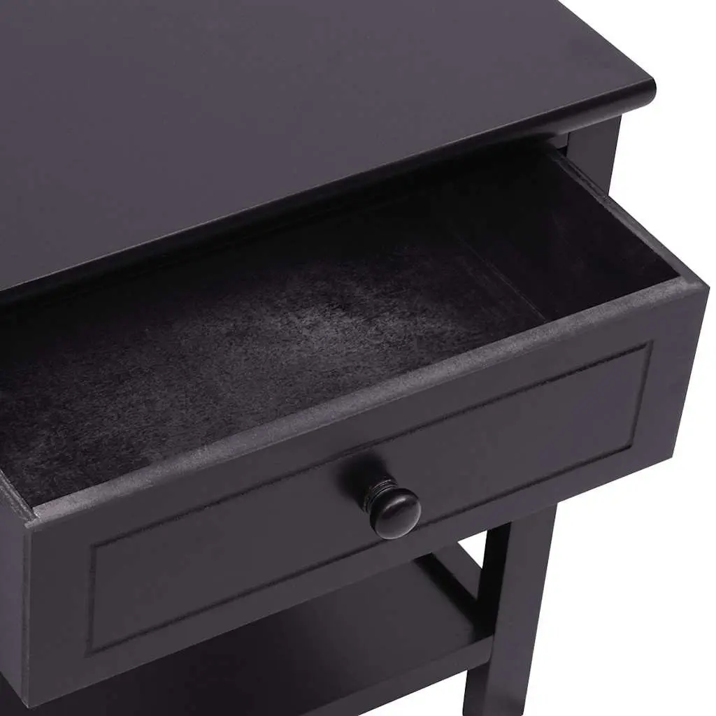 Bedside Cabinets 2pcs Black Wood Nightstand Storage Drawer Bedroom End Table