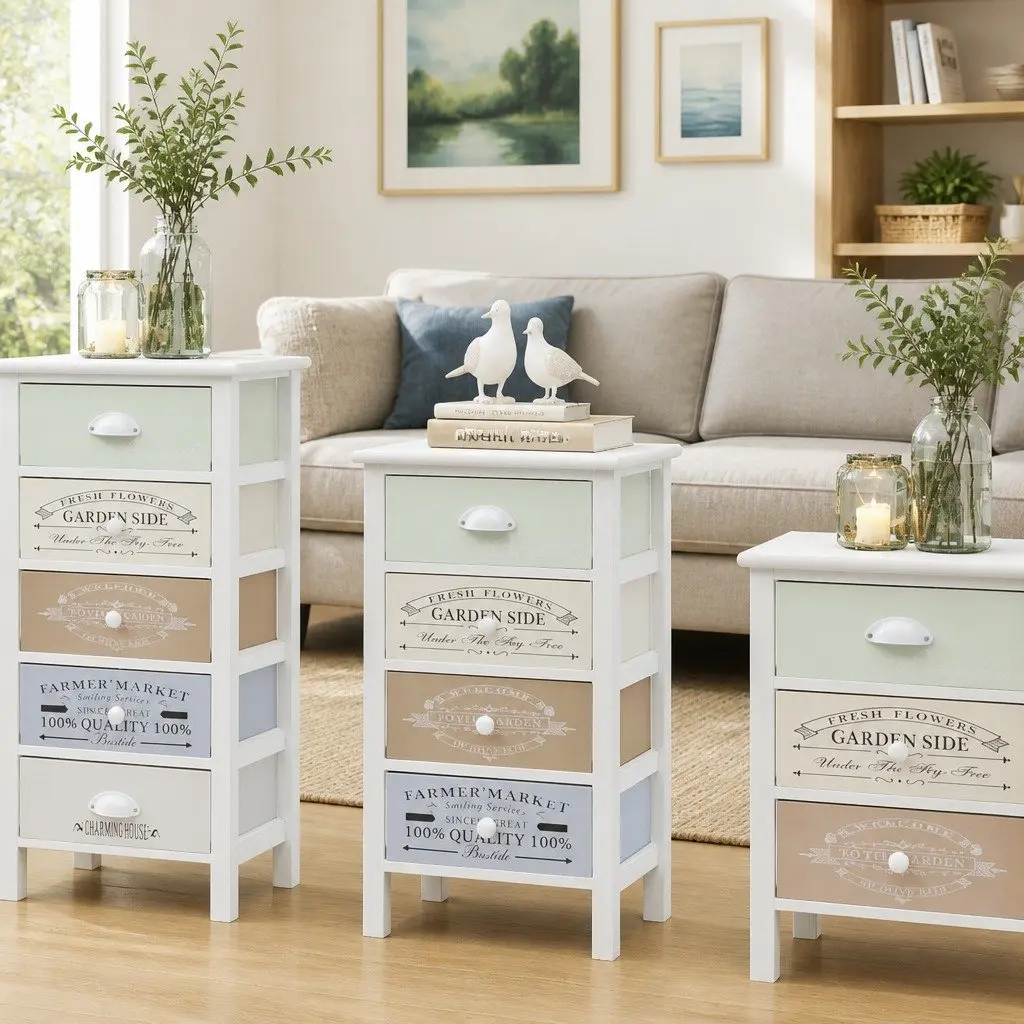 Wooden Dresser French Country Style 4 Drawers White Storage Cabinet