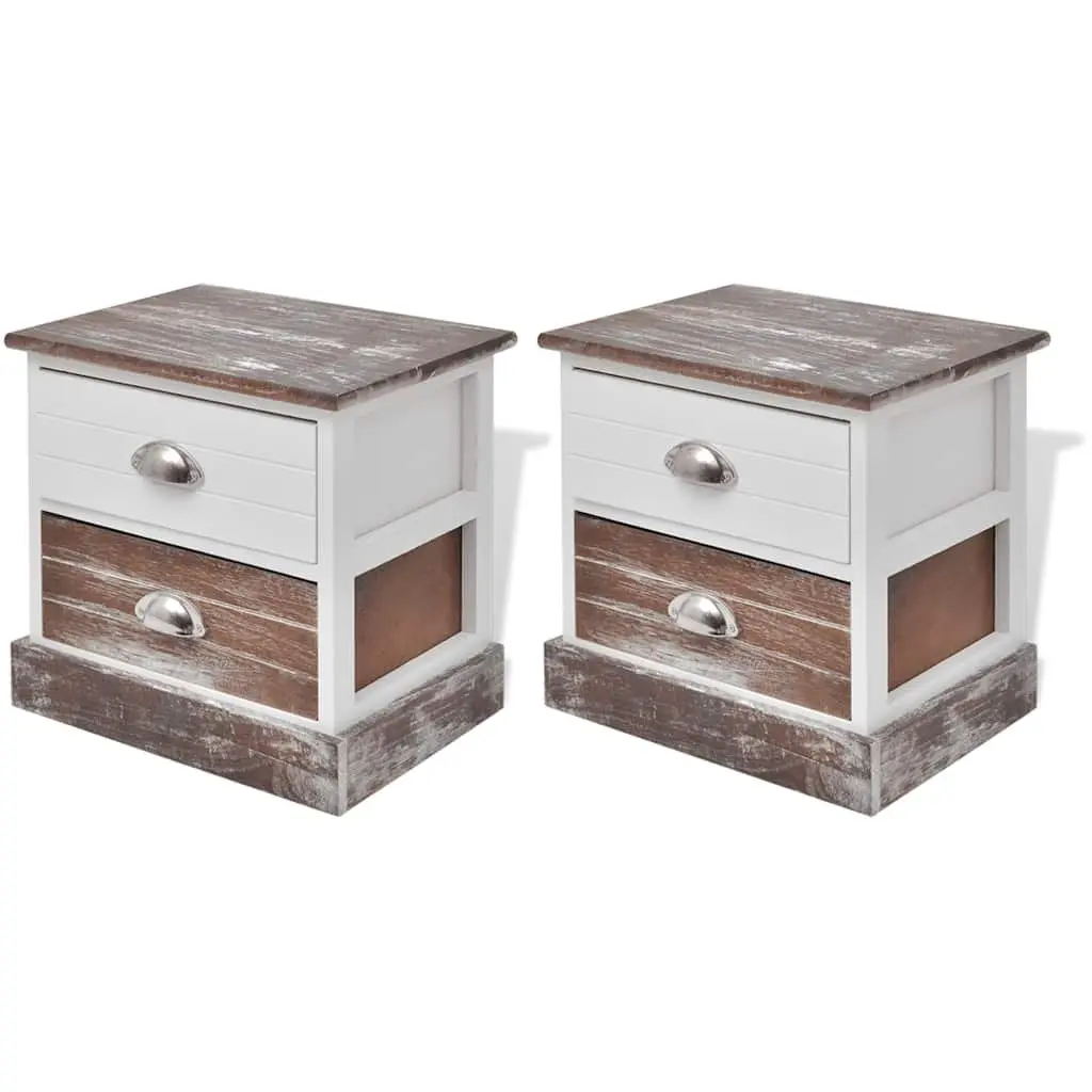 French Country Style Nightstand Set 2 pcs Drawer Storage Brown Bedside Cabinets