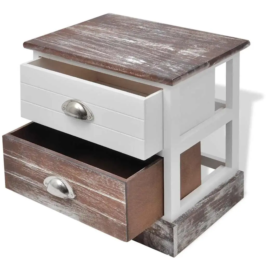 French Country Style Nightstand Set 2 pcs Drawer Storage Brown Bedside Cabinets
