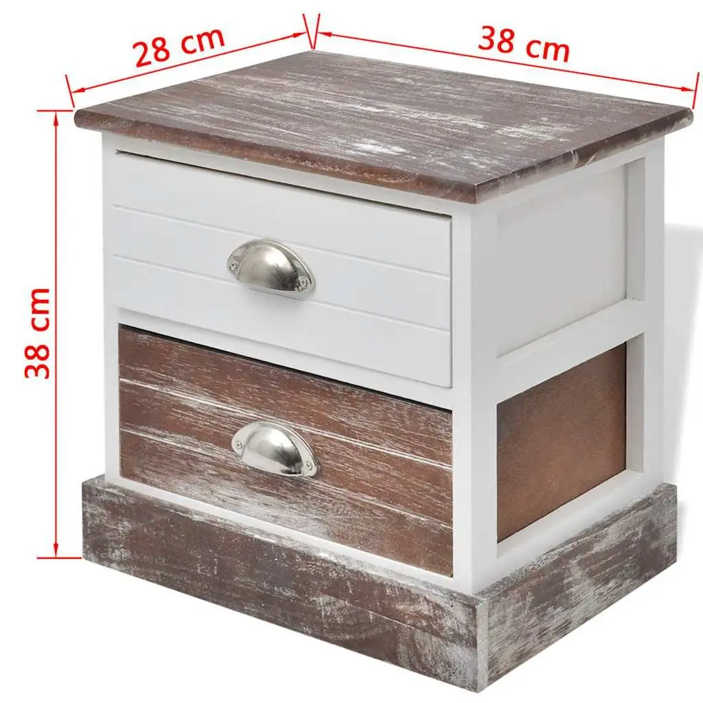 French Country Style Nightstand Set 2 pcs Drawer Storage Brown Bedside Cabinets