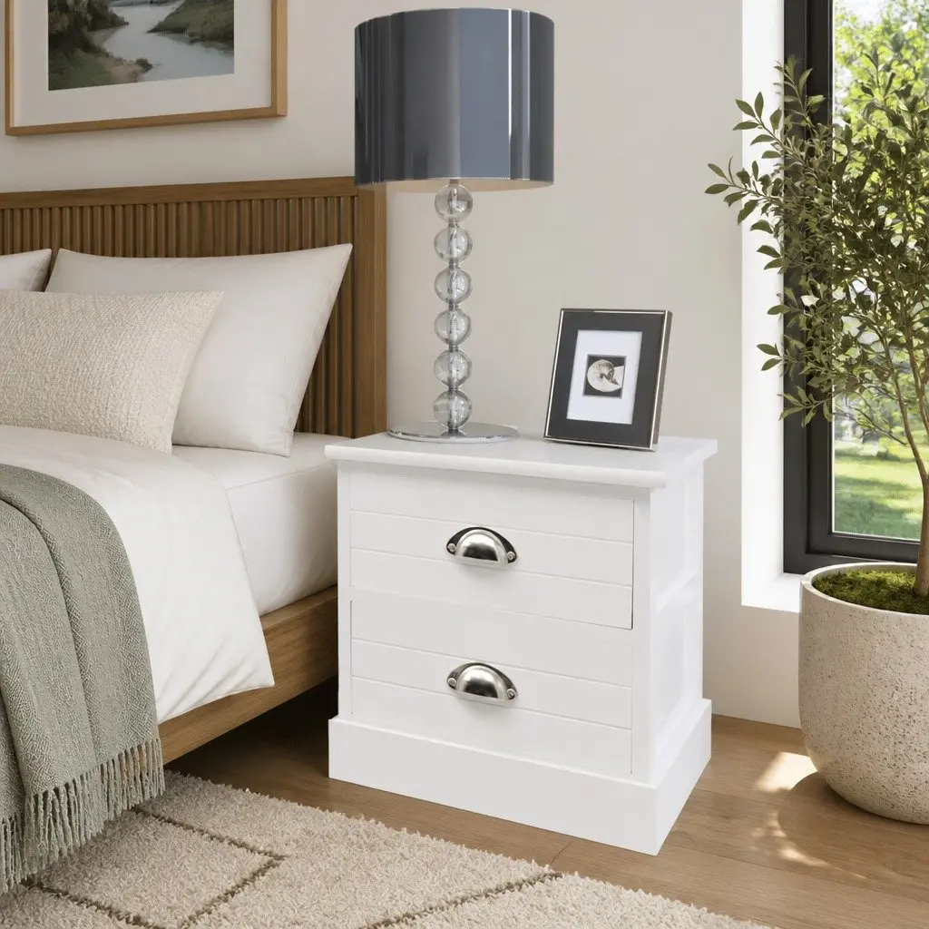 Bedside Tables Nightstands Storage 2 Piece White