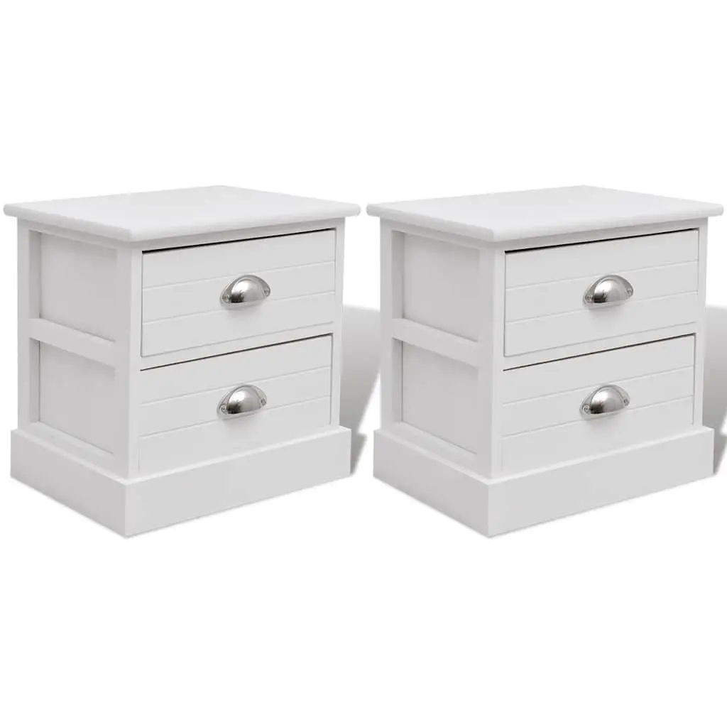 Bedside Tables Nightstands Storage 2 Piece White
