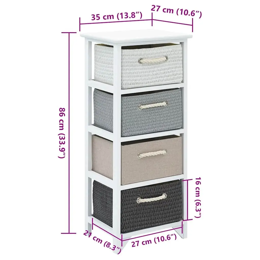 Storage Cabinet 4 Drawers White Wooden Chest Organiser for Bedroom Hallway