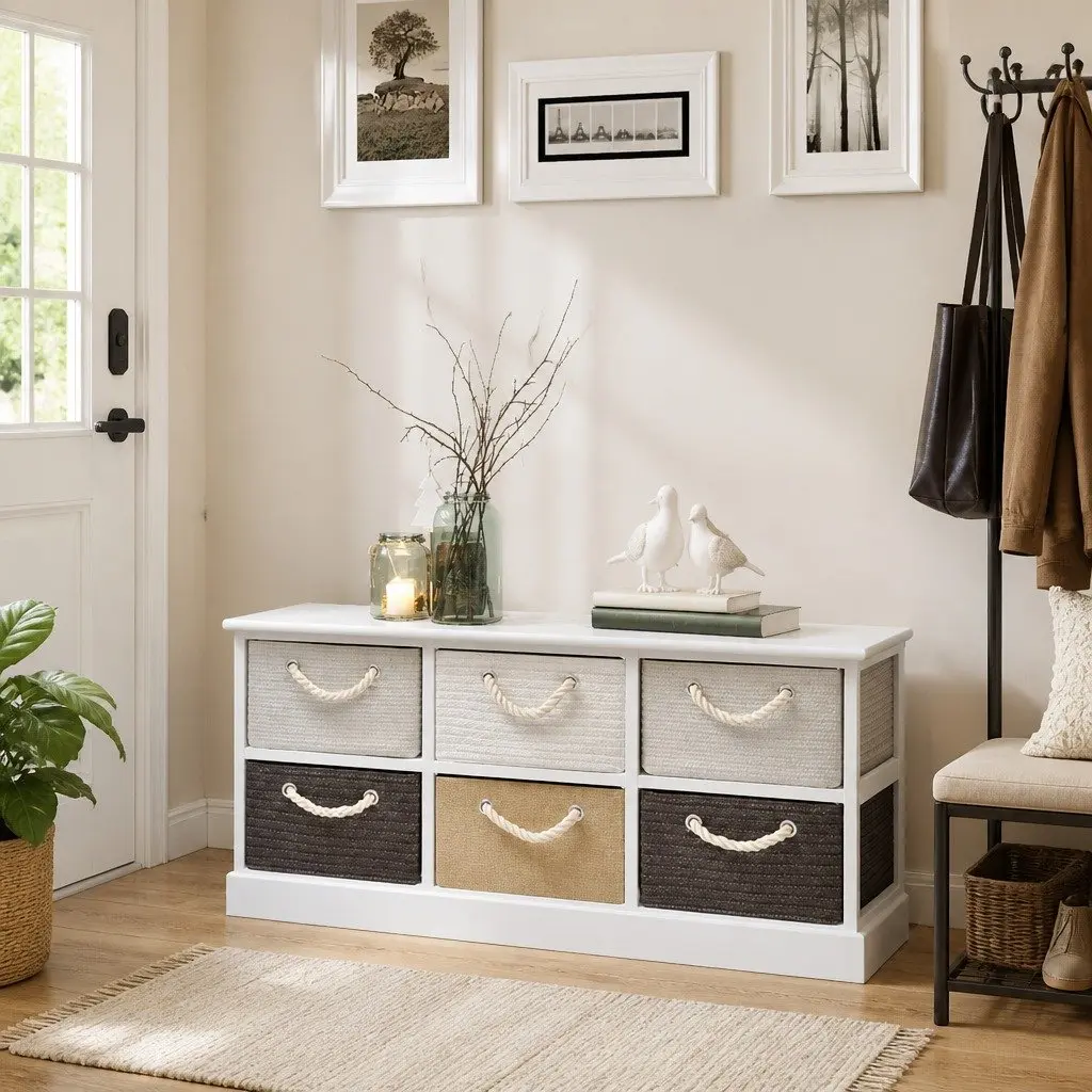 Storage Bench 6 Drawers Multicolour for Hallway Entryway Bedroom Living Room