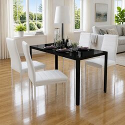 Dining Table Set 5 Piece Modern Kitchen Dining Furniture with 4 Chairs Black