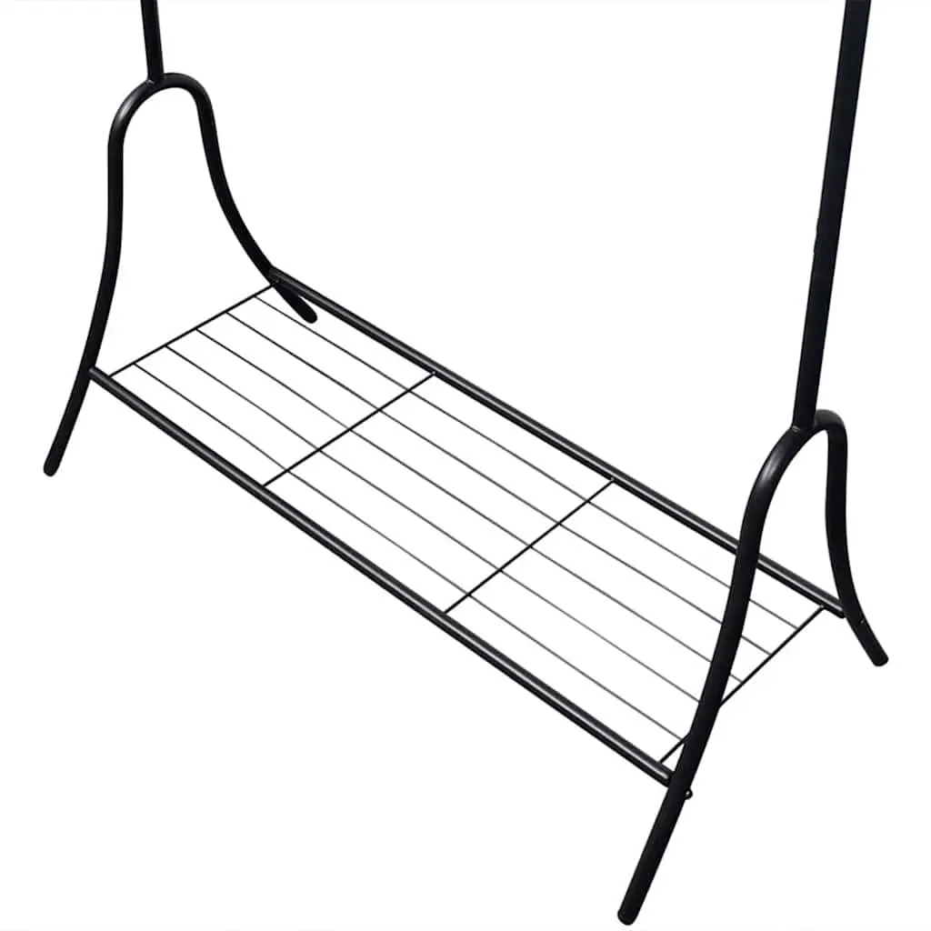 Clothing Rack Garment Storage Organiser Black Steel with Shelf and Hanging Bar
