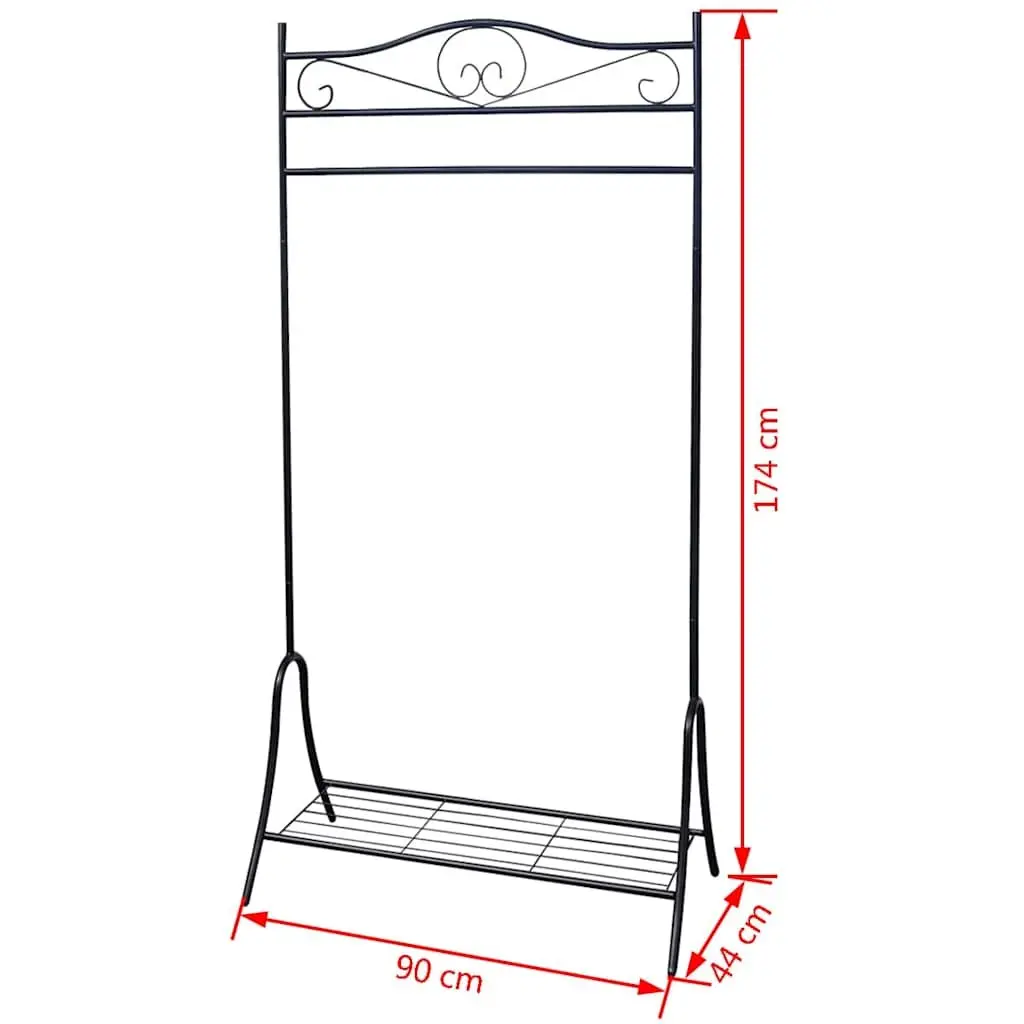 Clothing Rack Garment Storage Organiser Black Steel with Shelf and Hanging Bar