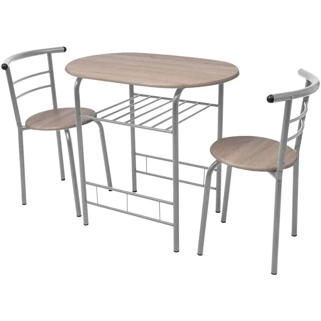 Breakfast Bar Set Modern Kitchen Dining Table 2 Stools Brown Compact Furniture