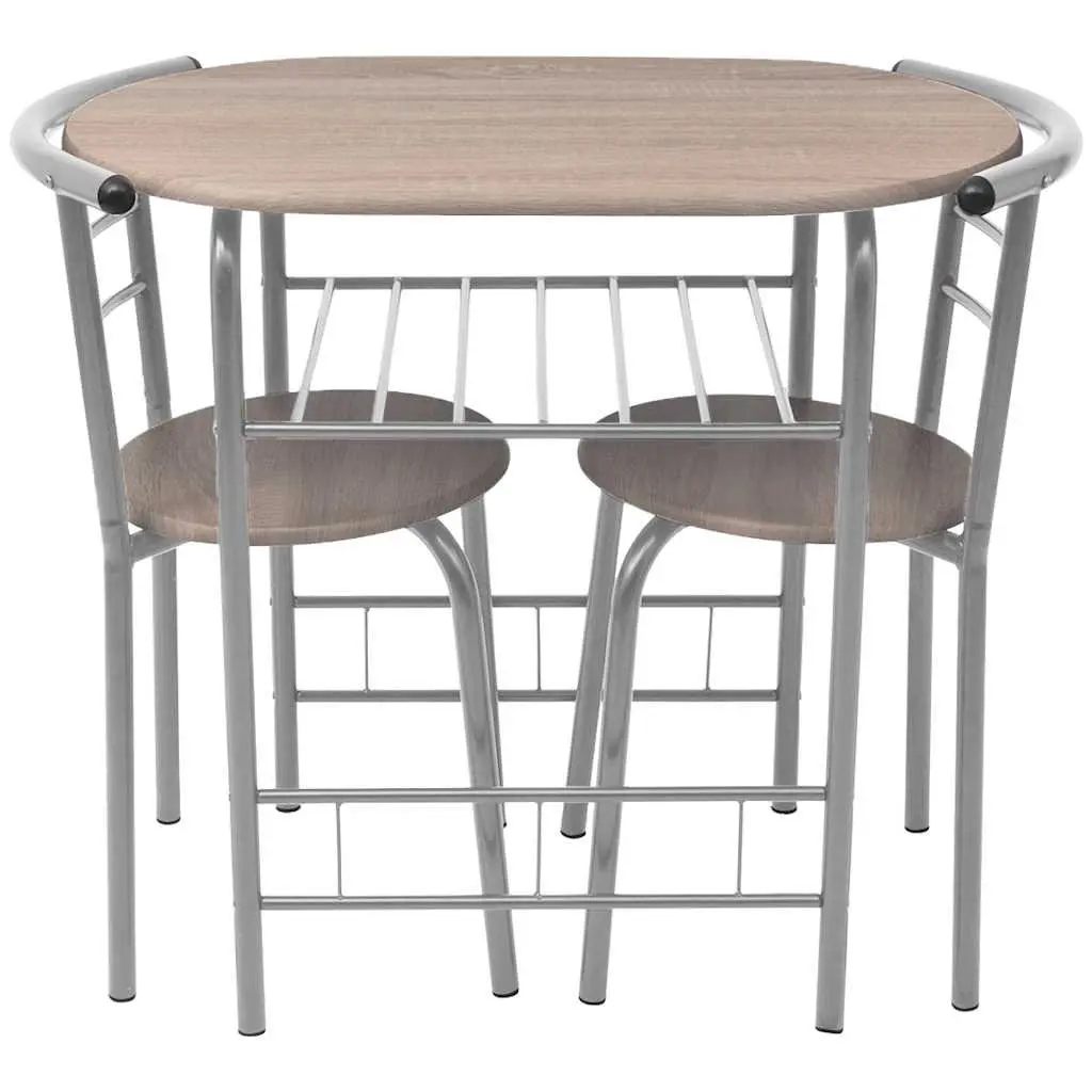 Breakfast Bar Set Modern Kitchen Dining Table 2 Stools Brown Compact Furniture
