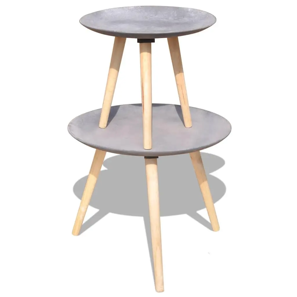 Side Table Set of 2 Round Coffee Tables 55cm 44cm Concrete Grey