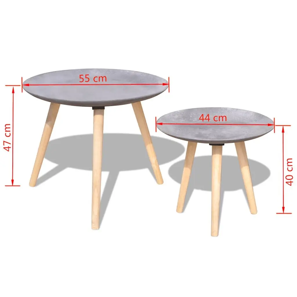 Side Table Set of 2 Round Coffee Tables 55cm 44cm Concrete Grey