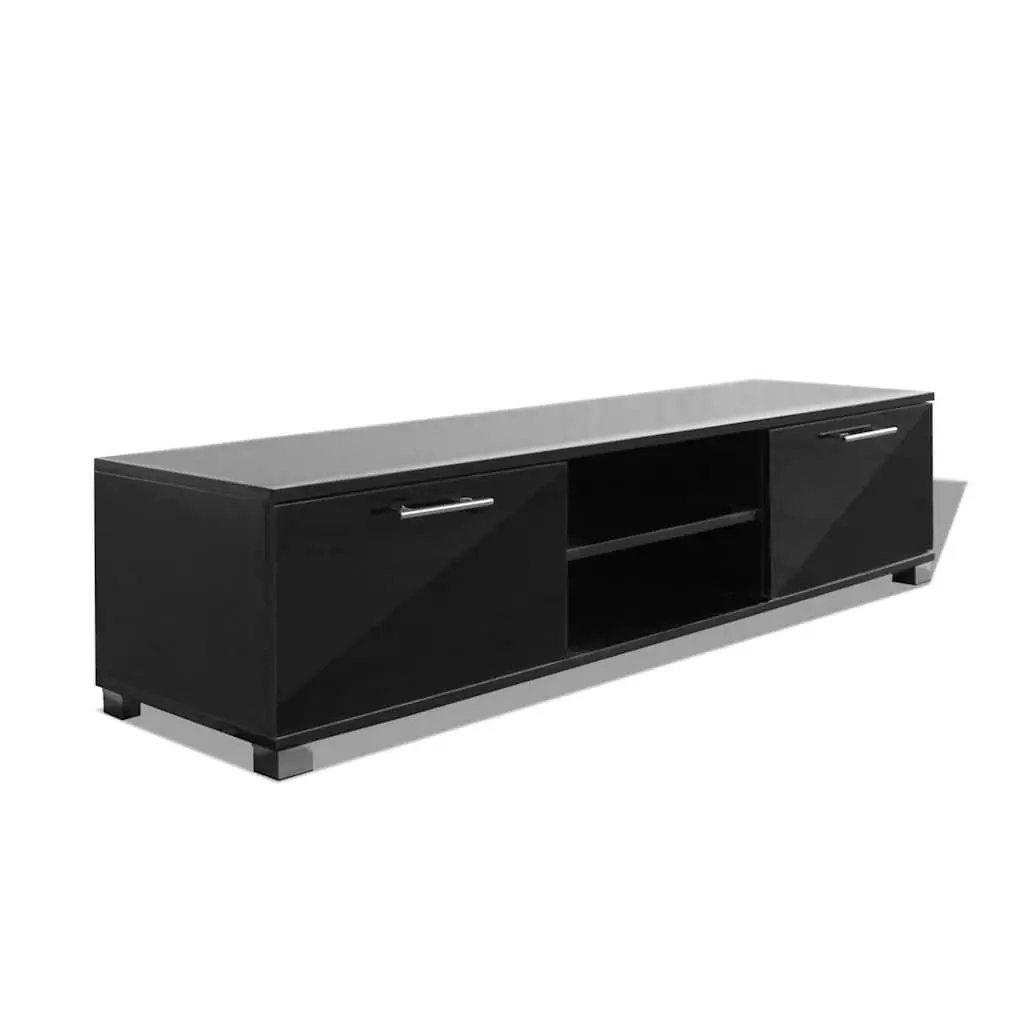 TV Cabinet High-Gloss Black Modern Sideboard Entertainment Unit Storage Shelves