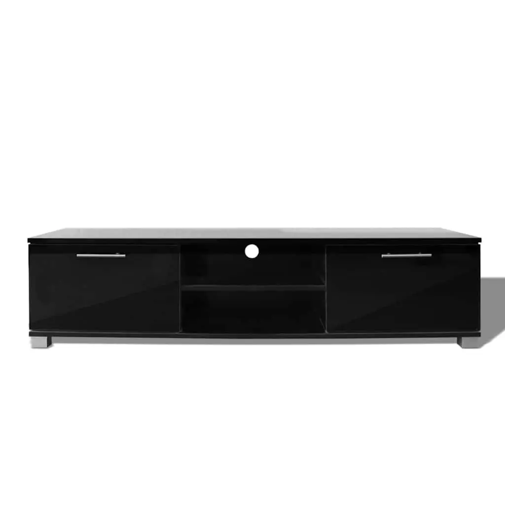 TV Cabinet High-Gloss Black Modern Sideboard Entertainment Unit Storage Shelves
