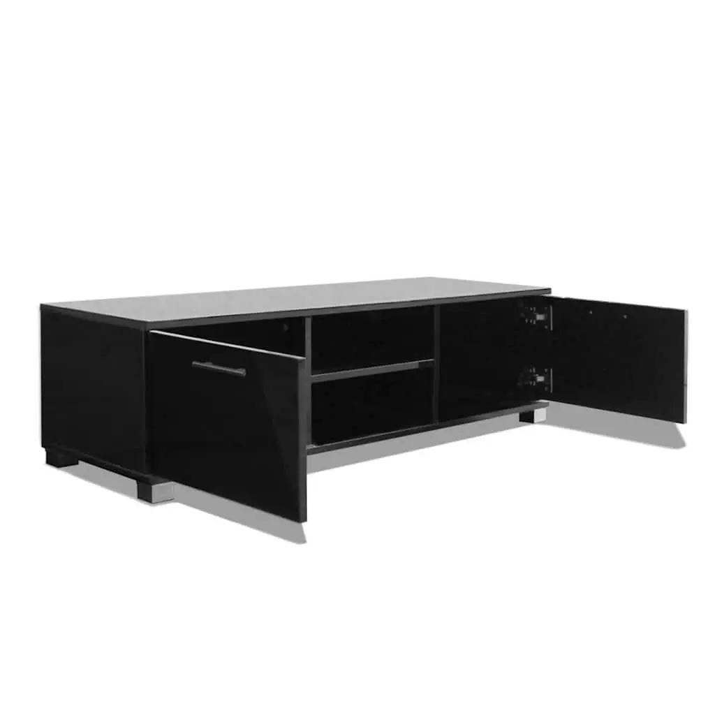 TV Cabinet High-Gloss Black Modern Sideboard Entertainment Unit Storage Shelves
