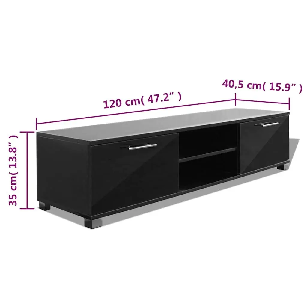 TV Cabinet High-Gloss Black Modern Sideboard Entertainment Unit Storage Shelves