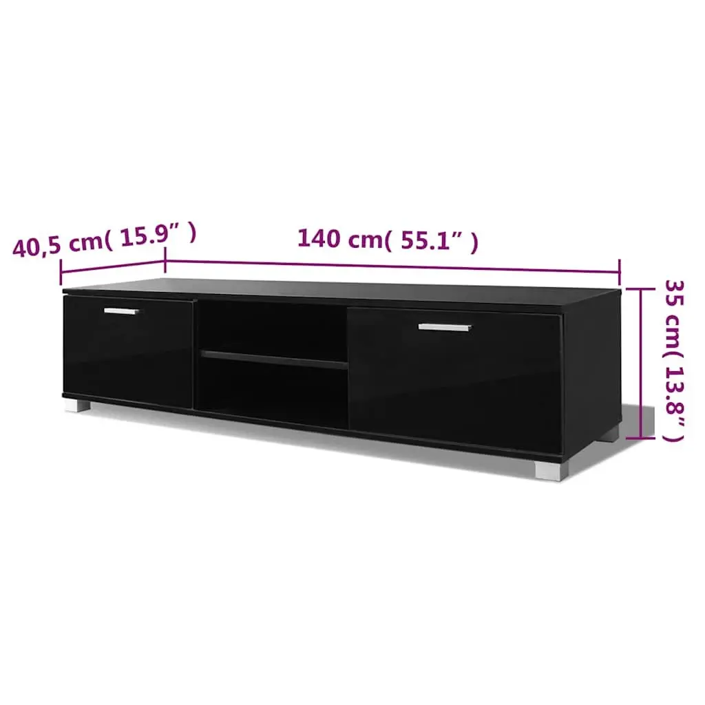 TV Cabinet Modern Entertainment Unit Media Storage 140 x 40.5 x 35 cm High-Gloss Black