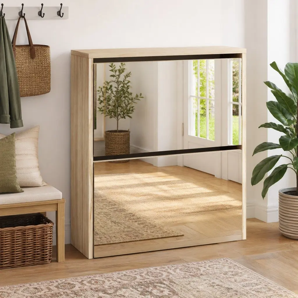 Shoe Cabinet 2-Layer Organiser Wall Mounted Brown
