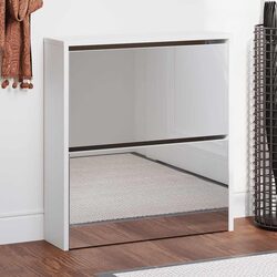 Reliable White Mirrored Shoe Cabinet with Ample Storage