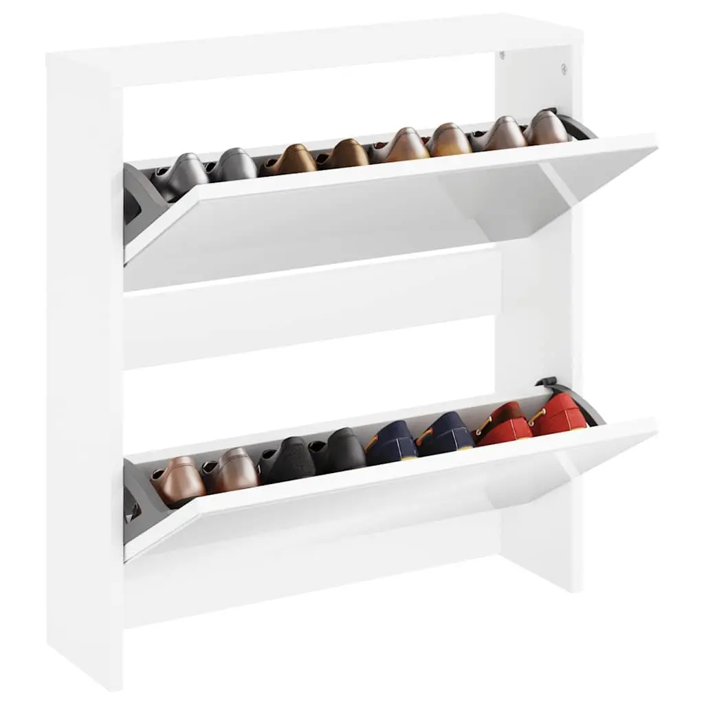 White Mirrored Shoe Cabinet 2-Layer Storage Organiser Wall-Mounted