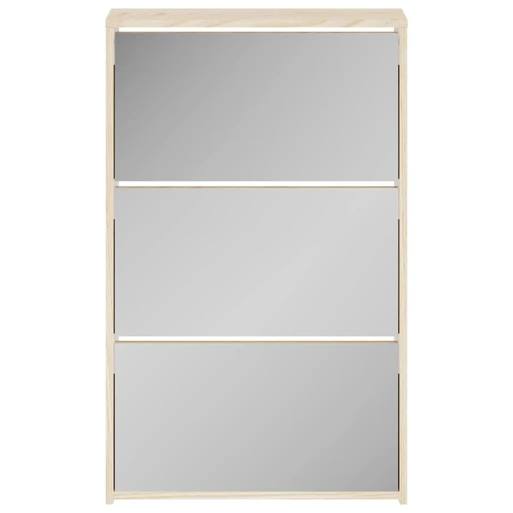 Shoe Cabinet Storage Organiser 3-Layer Mirror Oak Wall Mounted Hallway