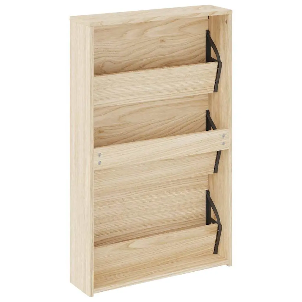 Shoe Cabinet Storage Organiser 3-Layer Mirror Oak Wall Mounted Hallway