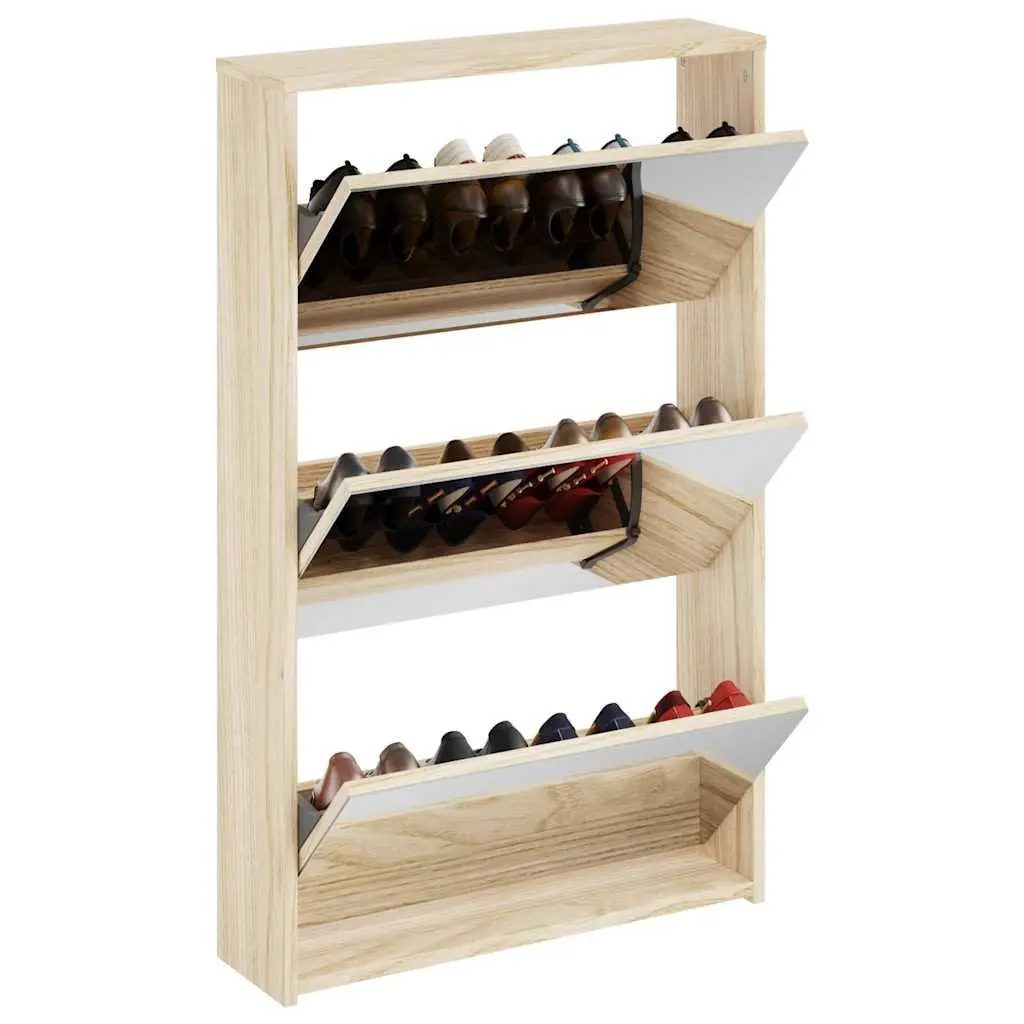Shoe Cabinet Storage Organiser 3-Layer Mirror Oak Wall Mounted Hallway