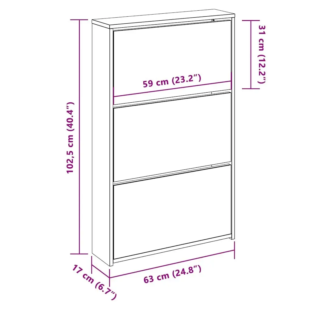 Shoe Cabinet Storage Organiser 3-Layer Mirror Oak Wall Mounted Hallway