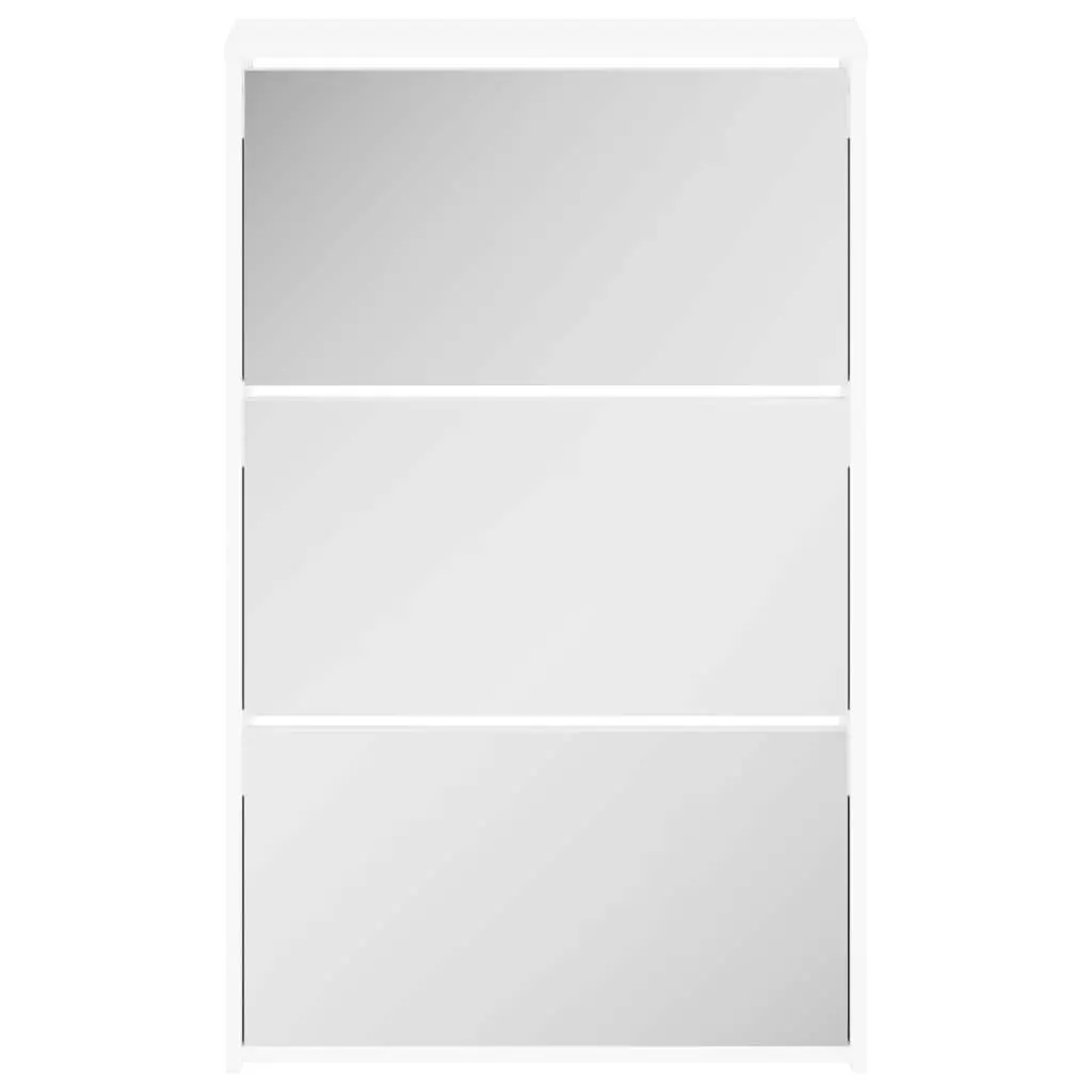 Shoe Cabinet Wall-Mounted Storage Organiser 3-Layer White Mirror
