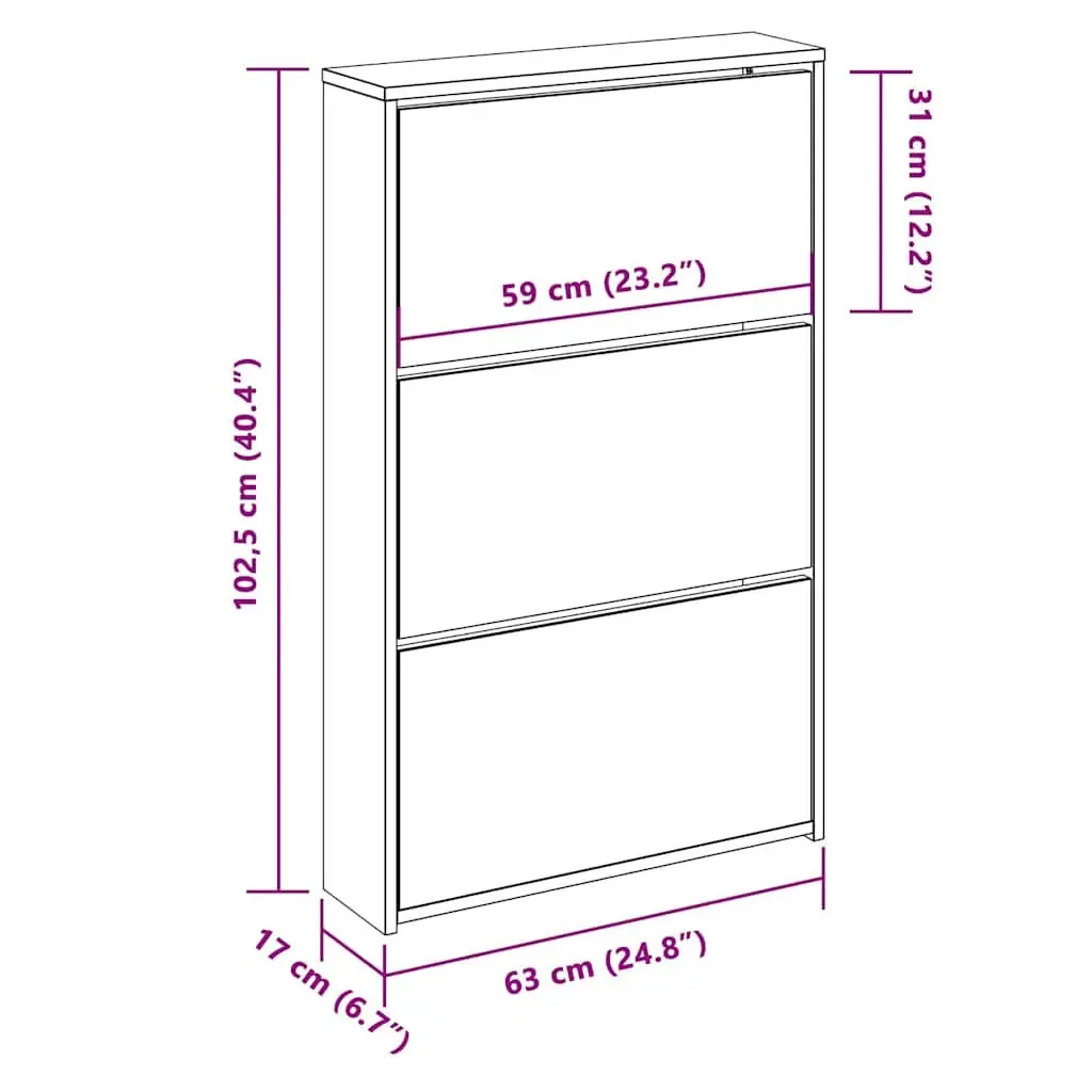 Shoe Cabinet Wall-Mounted Storage Organiser 3-Layer White Mirror