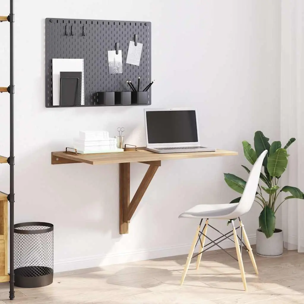 Brown Folding Table Wall Mounted 100x60 cm Space Saving for Kitchen Office