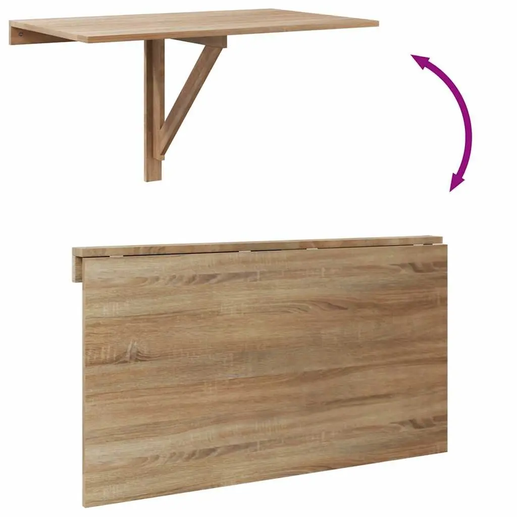 Brown Folding Table Wall Mounted 100x60 cm Space Saving for Kitchen Office
