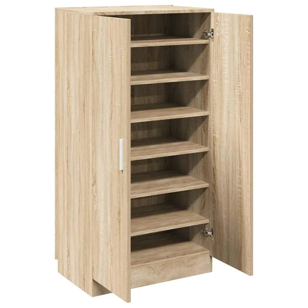 Shoe Cabinet Brown Wooden 7 Compartment Storage Organiser for Hallway Entryway Bedroom