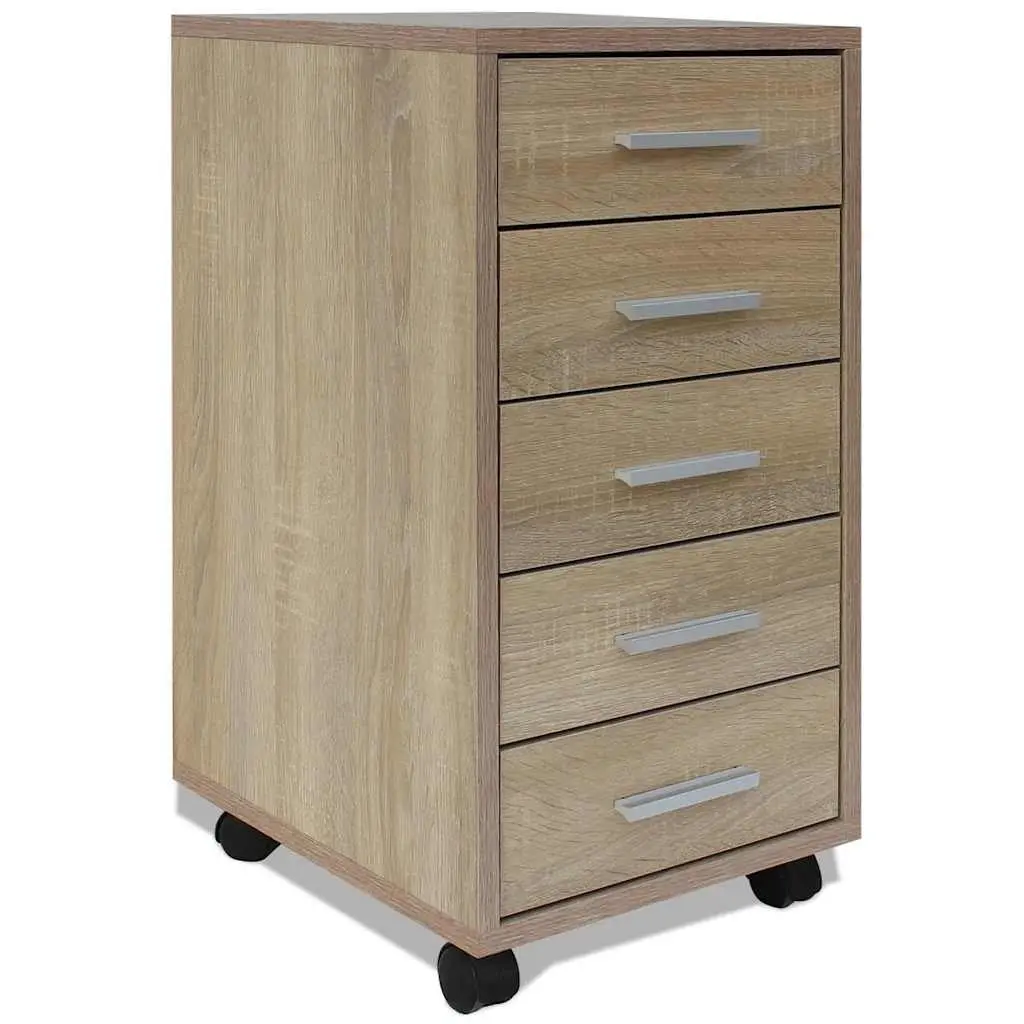 Office Drawer Unit Storage Cabinet 5 Drawers Brown