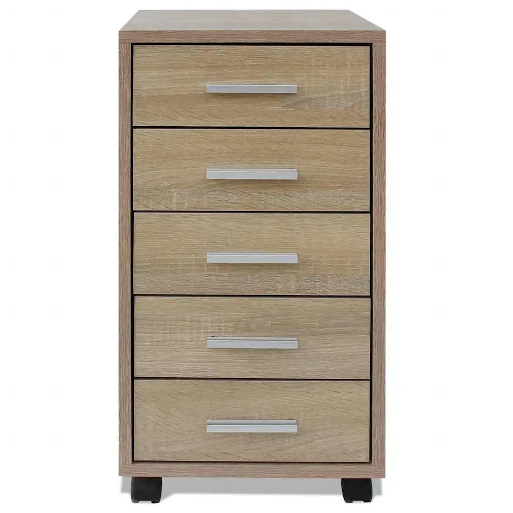 Office Drawer Unit Storage Cabinet 5 Drawers Brown