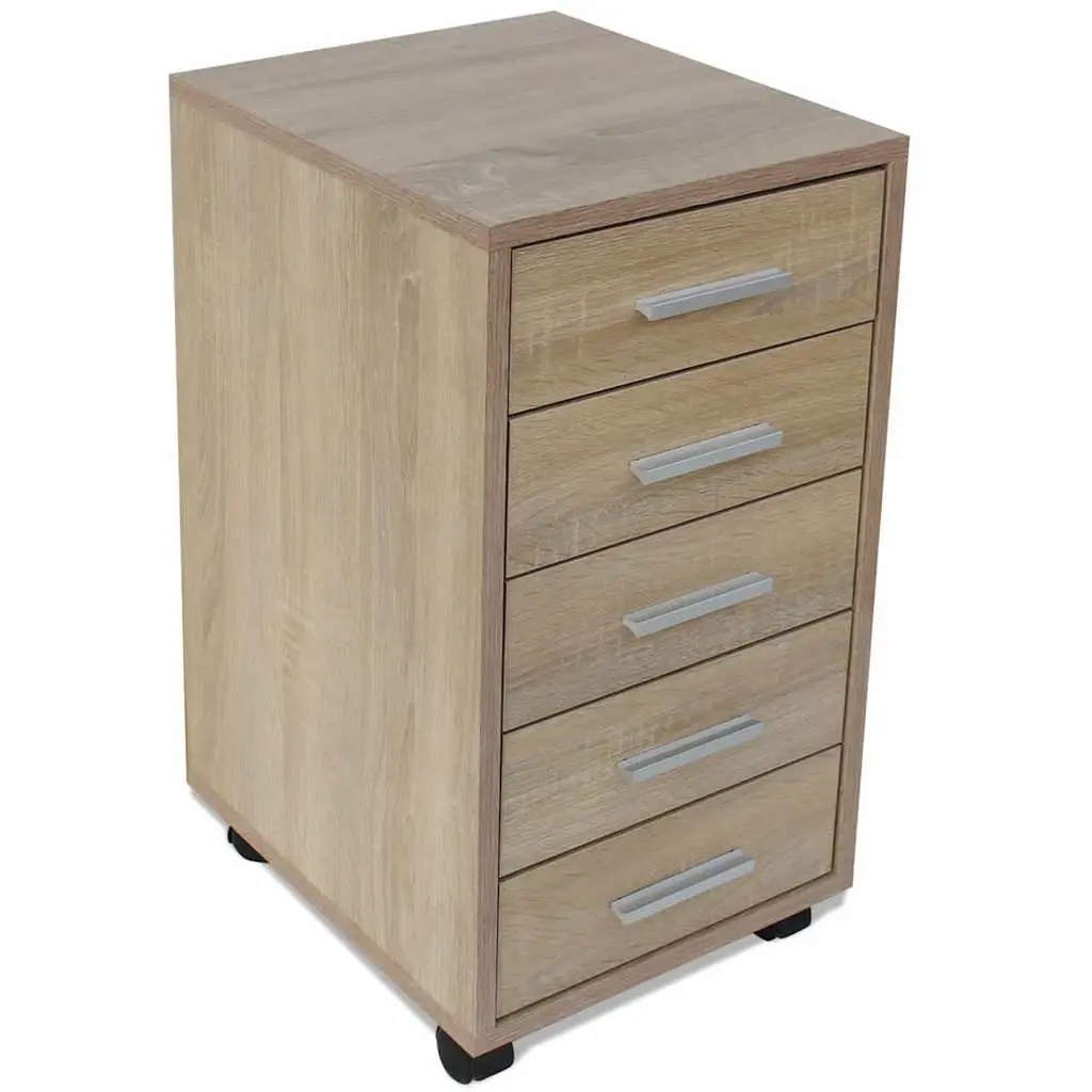 Office Drawer Unit Storage Cabinet 5 Drawers Brown