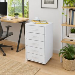 Office Storage Cabinet 5 Drawer Unit with Castors Wheels Modern White