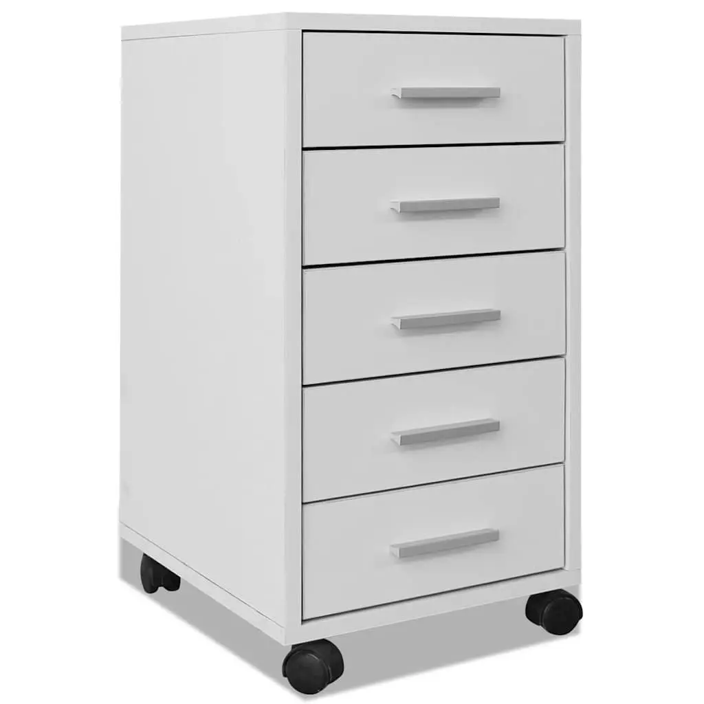 Office Storage Cabinet 5 Drawer Unit Mobile Modern White