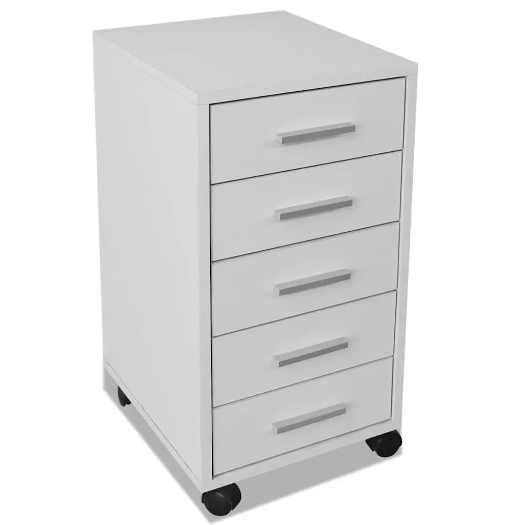 Office Storage Cabinet 5 Drawer Unit Mobile Modern White