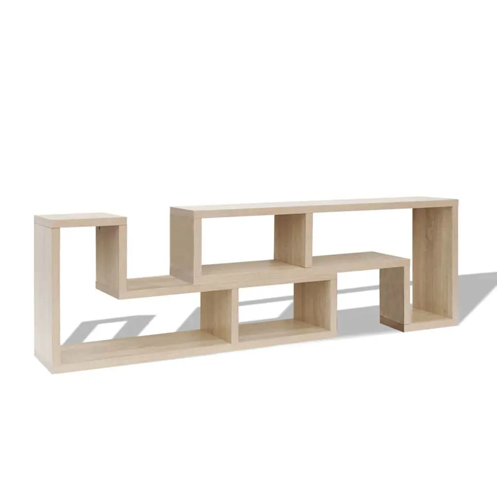 TV Cabinet Storage Unit L-Shaped Shelves Brown Media Entertainment Furniture