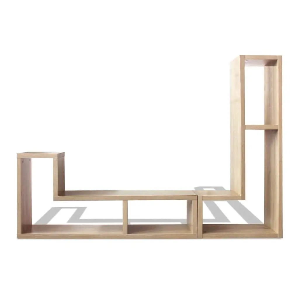 TV Cabinet Storage Unit L-Shaped Shelves Brown Media Entertainment Furniture