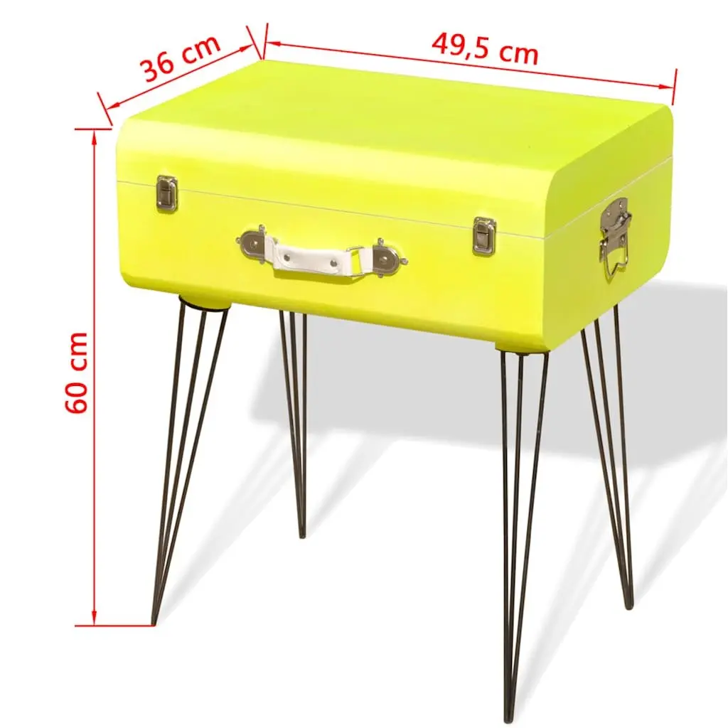 Bedside Table Vintage Suitcase Style Storage Organiser 49.5 x 36 x 60 cm Yellow