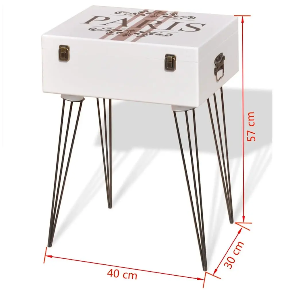 Suitcase Side Cabinet Storage White Vintage Bedroom Bedside Table 40 x 30 x 57 cm