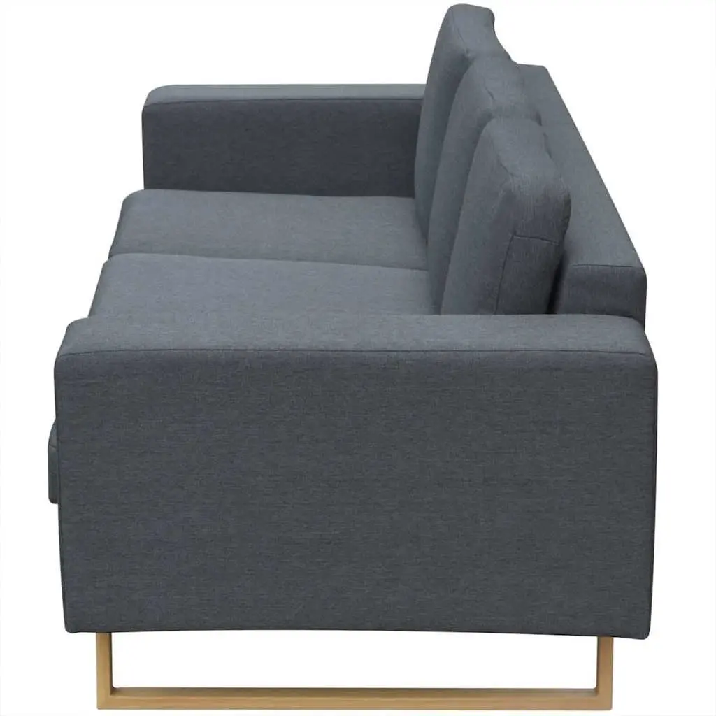 3-Seater Sofa Grey Fabric Couch Padded Cushions Removable Covers Home Office