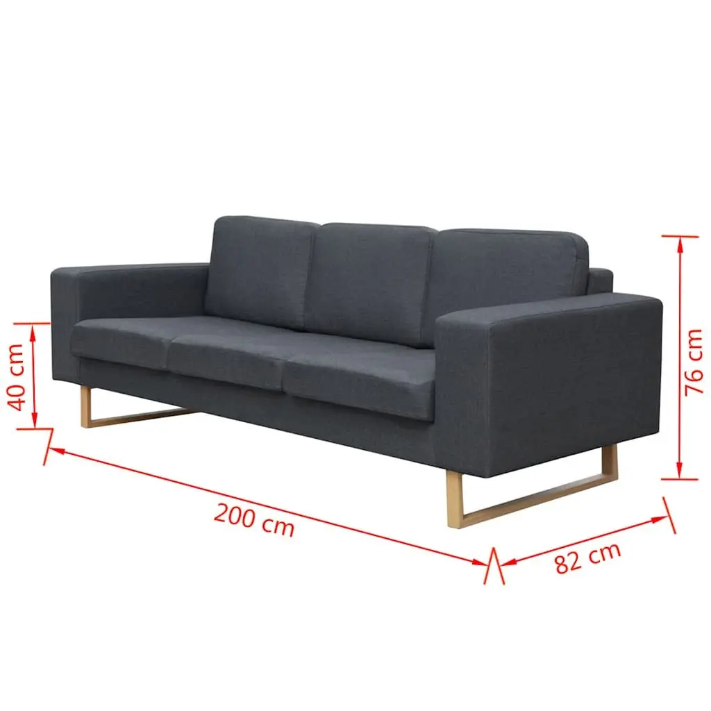 3-Seater Sofa Grey Fabric Couch Padded Cushions Removable Covers Home Office