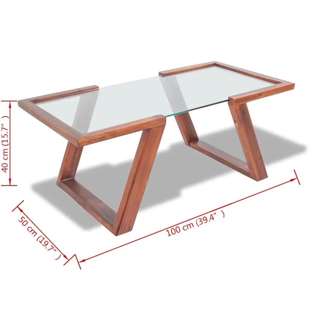 Coffee Table with Glass Top and Solid Wood Base Brown Living Room Furniture