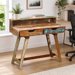 Desk Solid Reclaimed Wood Vintage Style Office Study Computer Table with Drawers
