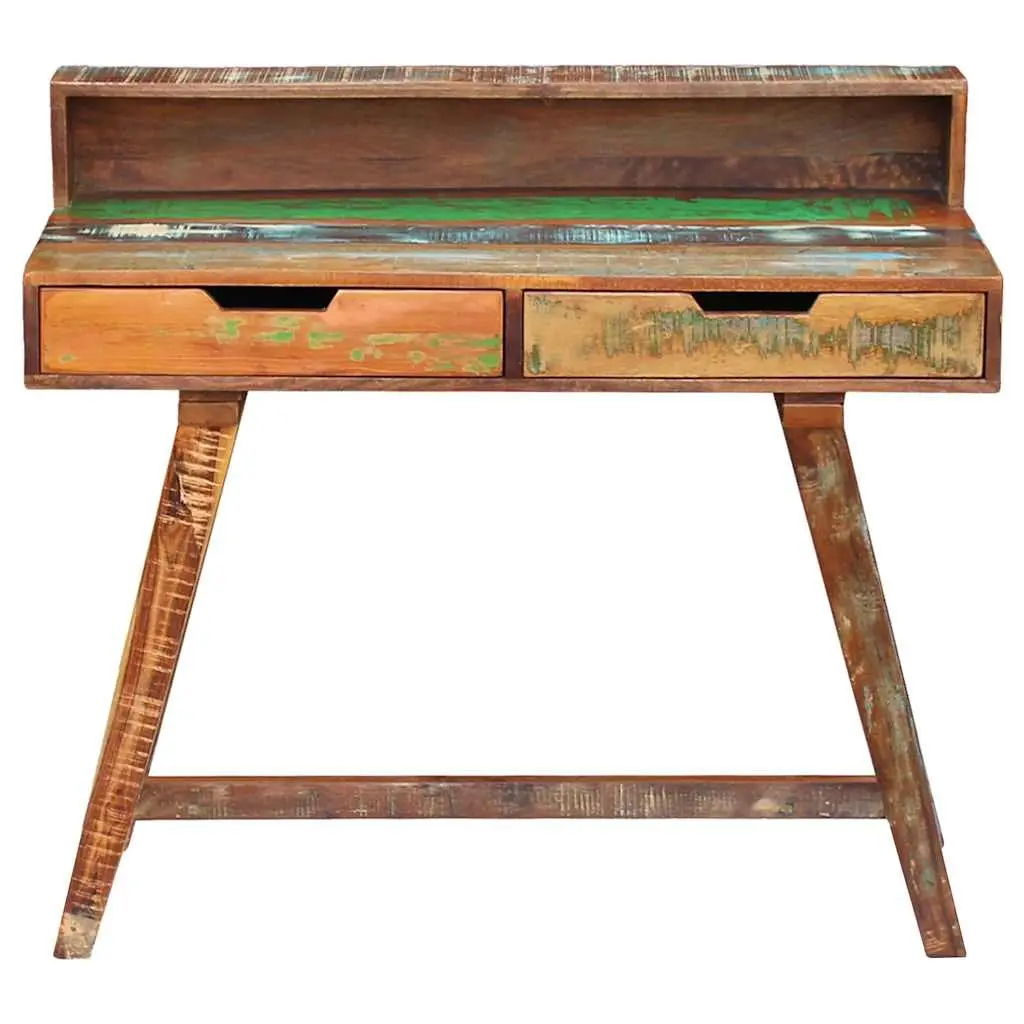 Desk Solid Reclaimed Wood Vintage Style Office Study Computer Table with Drawers