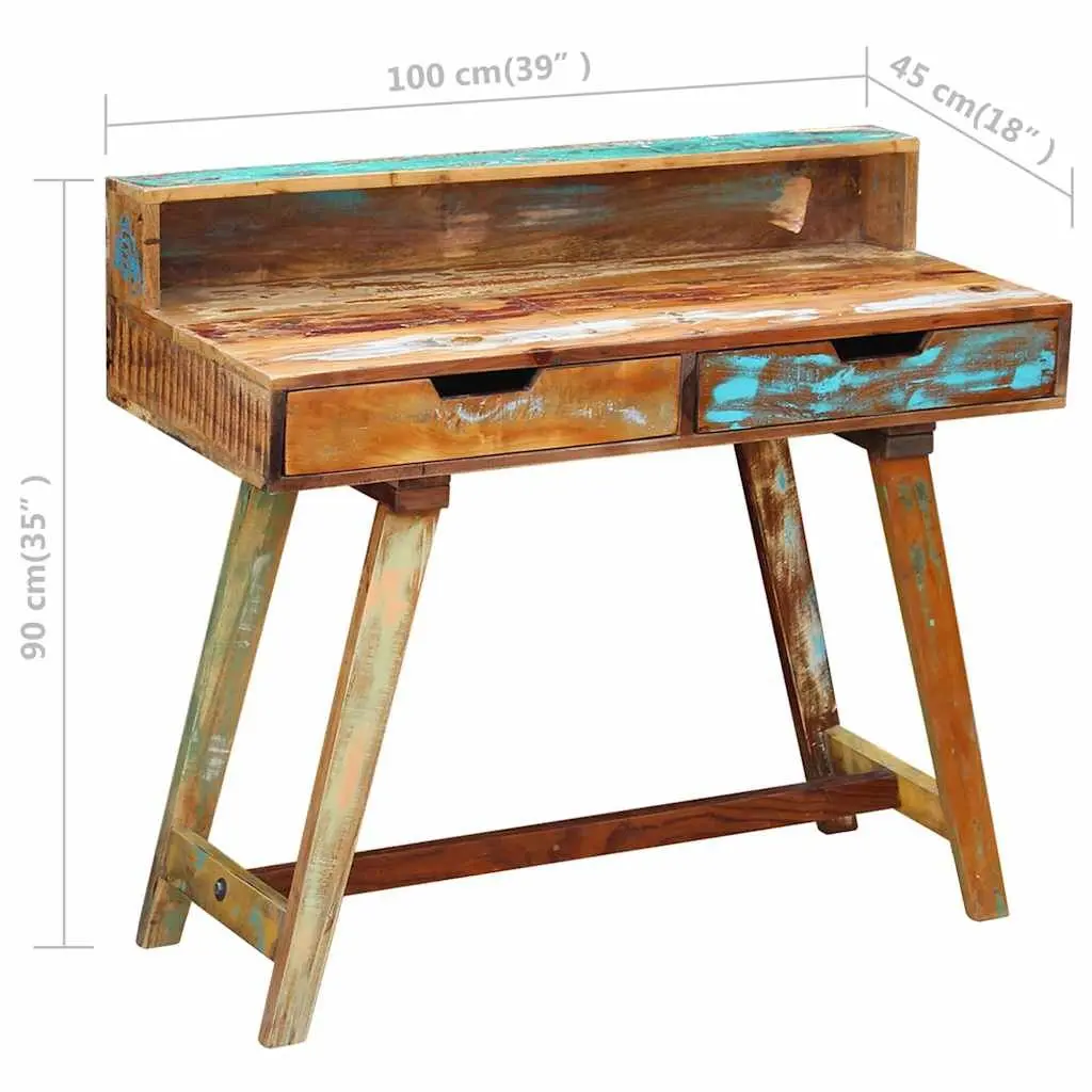 Desk Solid Reclaimed Wood Vintage Style Office Study Computer Table with Drawers